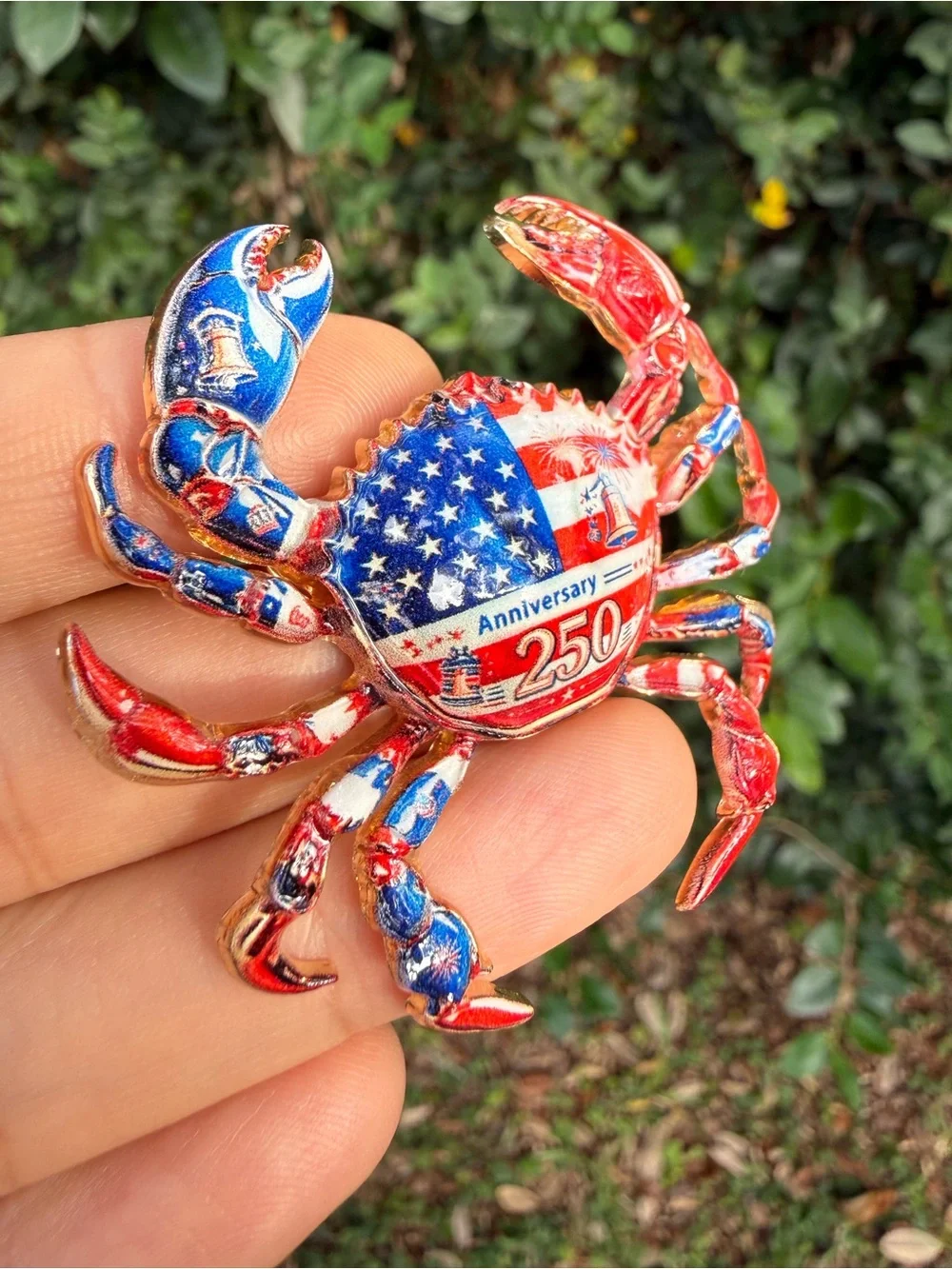 Patriotic Crab 250th Anniversary Pin - Red, White & Blue Brooch Pin